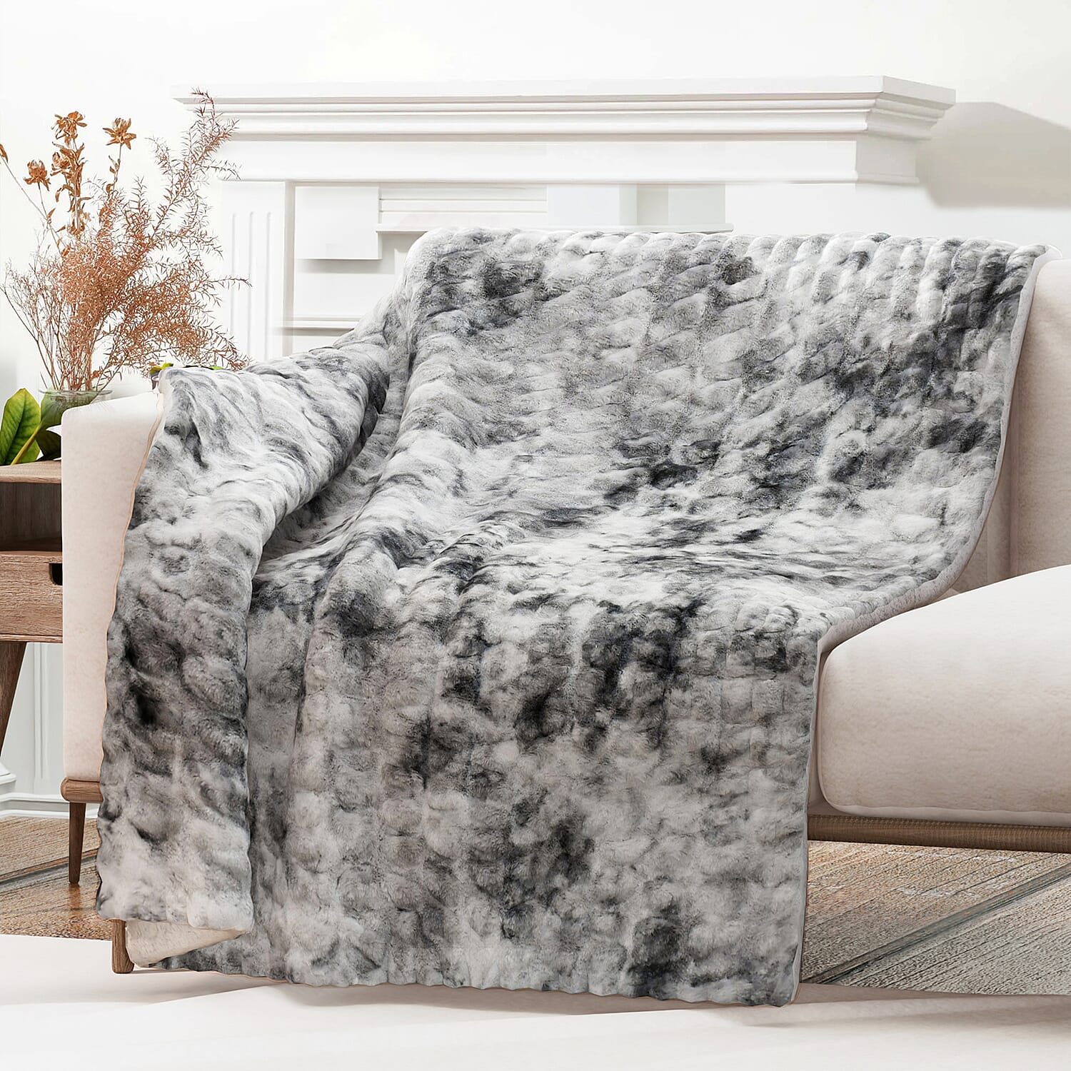 Polyester Patterned Blanket (Size 2000x1 cm) - Grey & Khaki