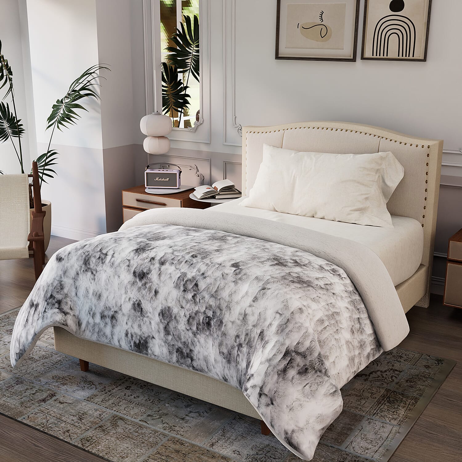 Polyester Patterned Blanket (Size 2000x1 cm) - Grey & Khaki