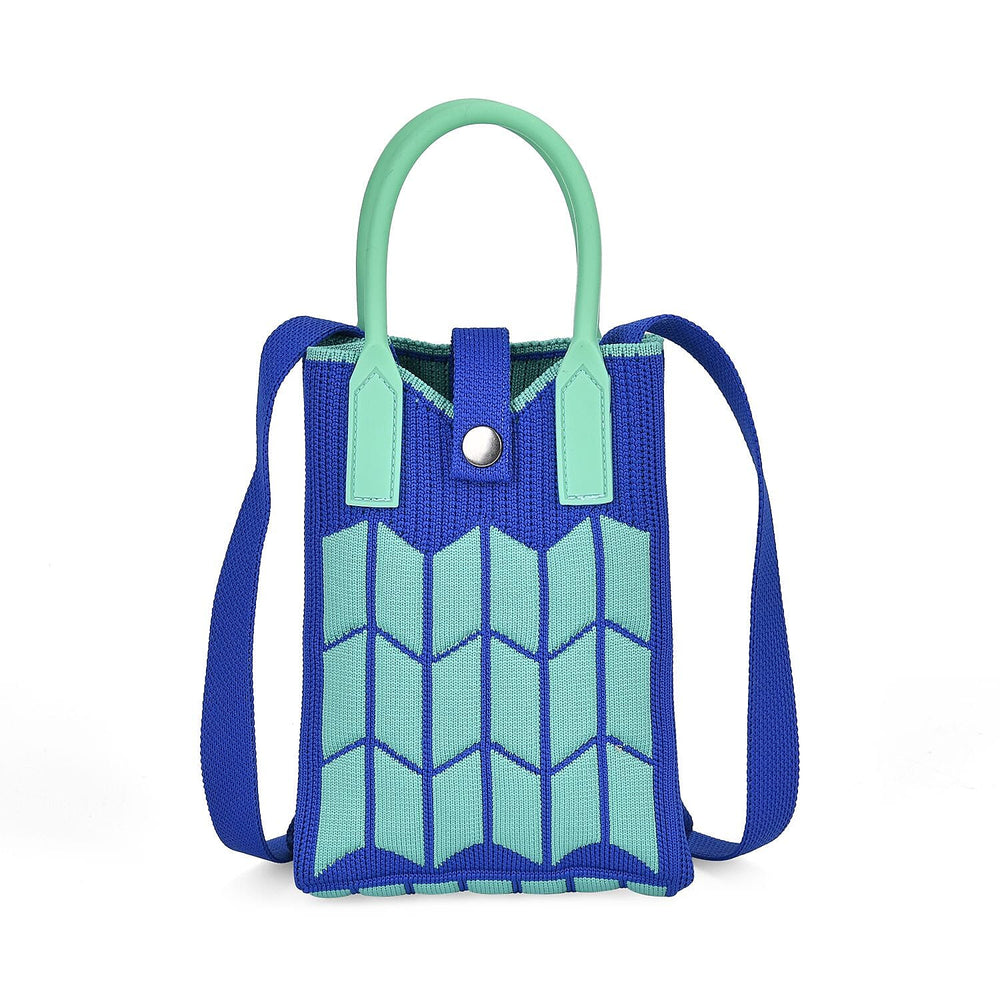 Patterned Crossbody Bag with Handle Drop - Blue & Green