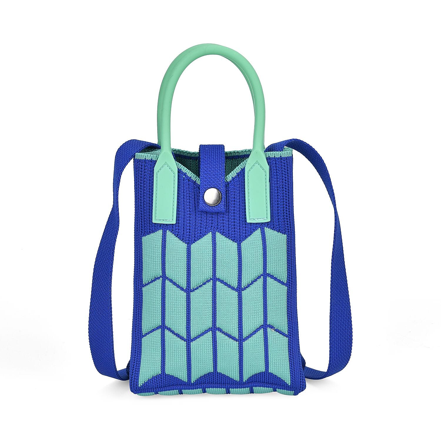 Patterned Crossbody Bag with Handle Drop - Blue & Green