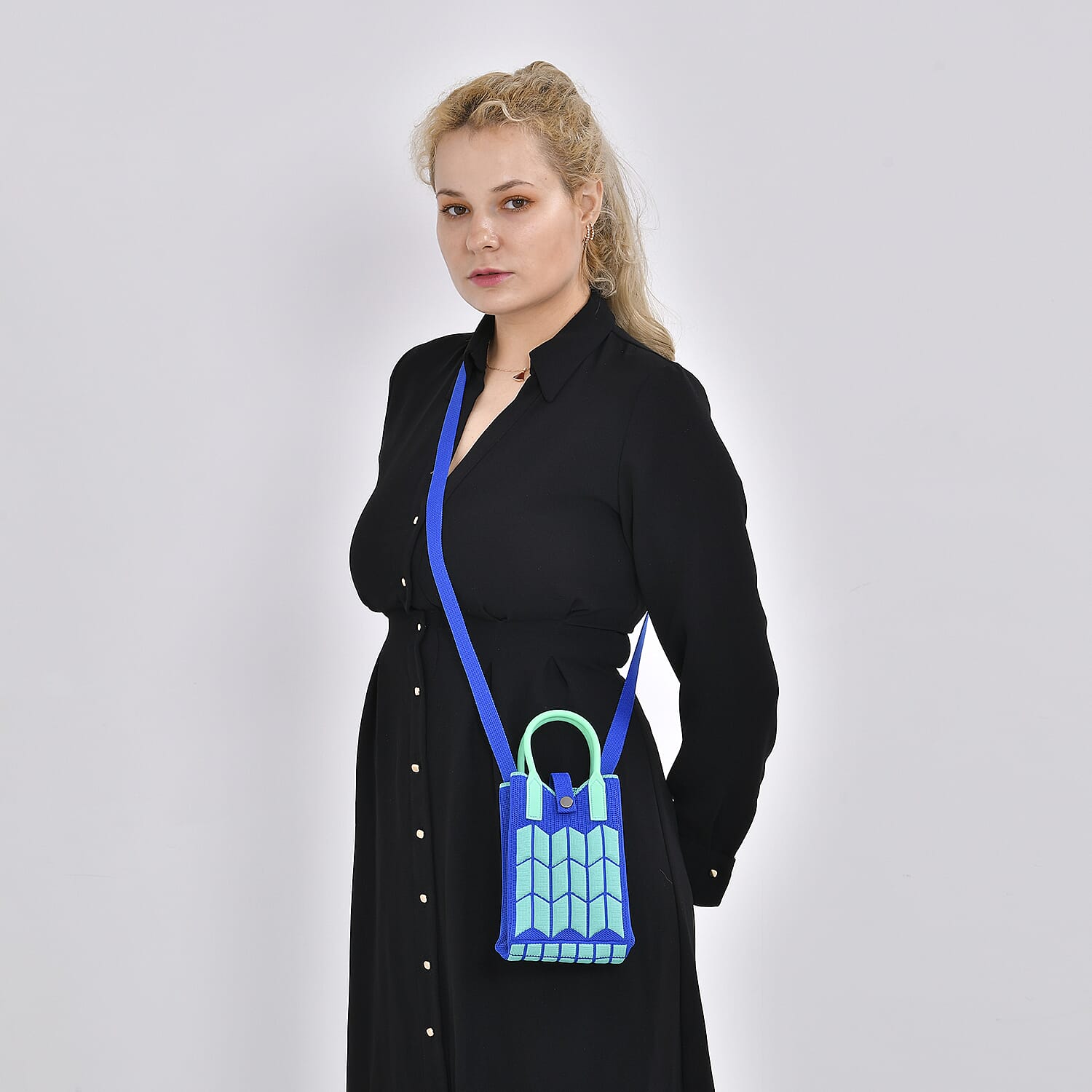 Patterned Crossbody Bag with Handle Drop - Blue & Green
