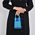 Patterned Crossbody Bag with Handle Drop - Blue & Green