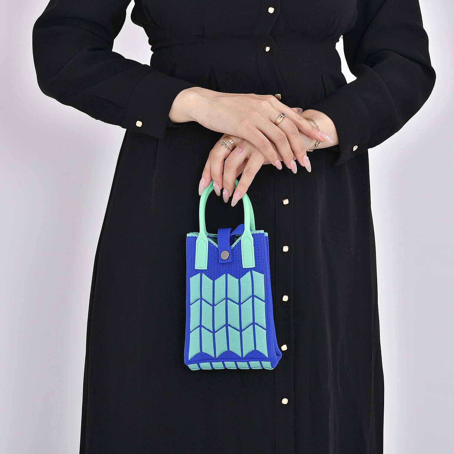 Patterned Crossbody Bag with Handle Drop - Blue & Green