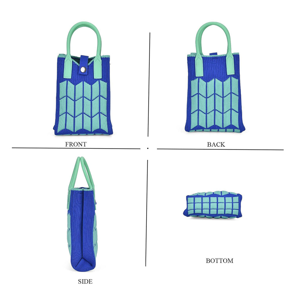 Patterned Crossbody Bag with Handle Drop - Blue & Green