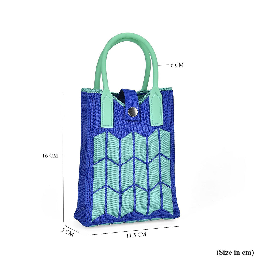 Patterned Crossbody Bag with Handle Drop - Blue & Green