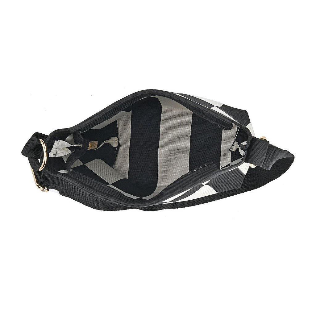 Check Pattern Crossbody Bag with Shoulder Strap (120cm) - Black & White