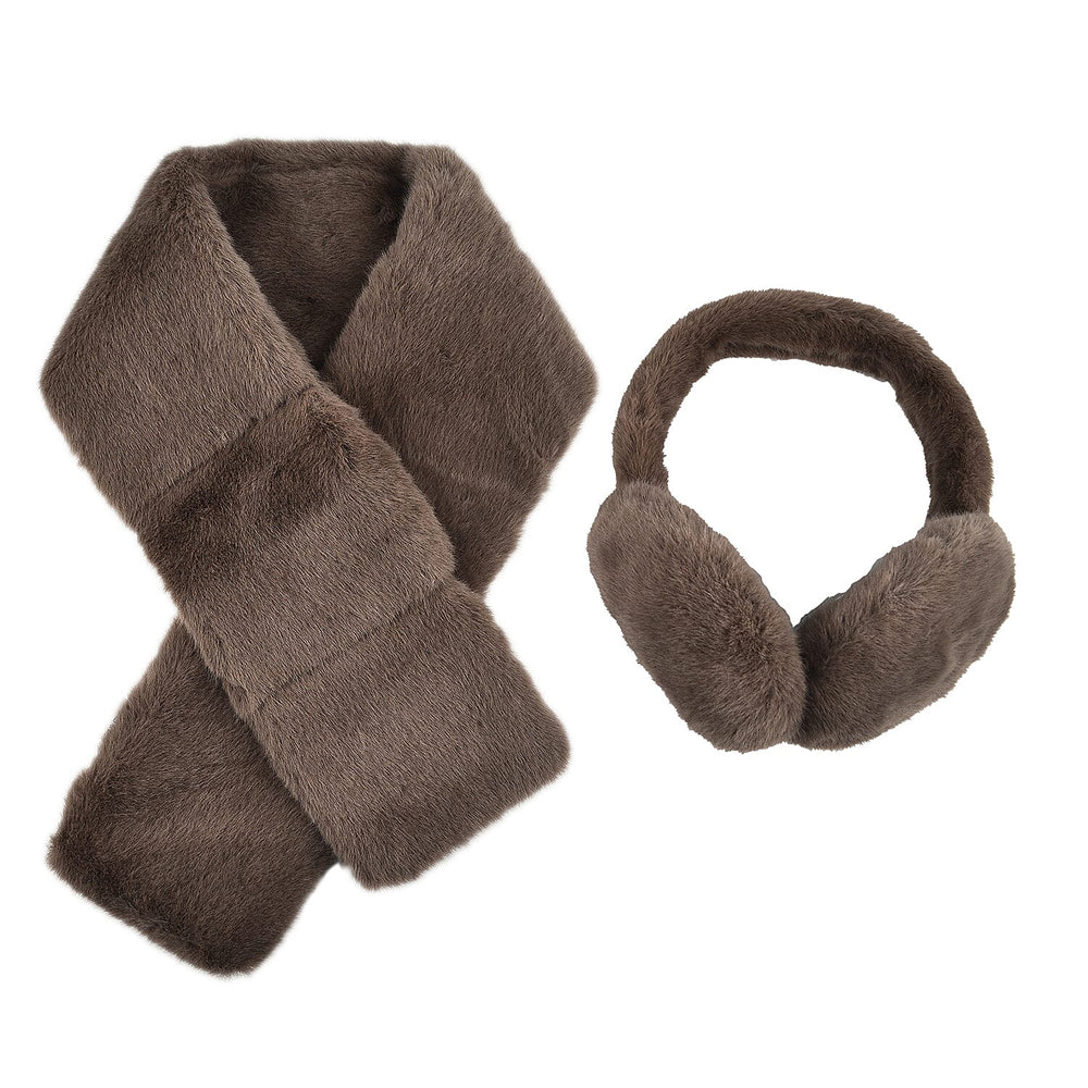 2 Piece Set - Faux Fur Earmuffs and Scarf - Tan