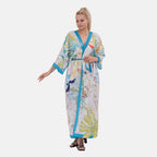 Closeout Deal Printed Long Kimono (One Size,8-18) - Marine Green