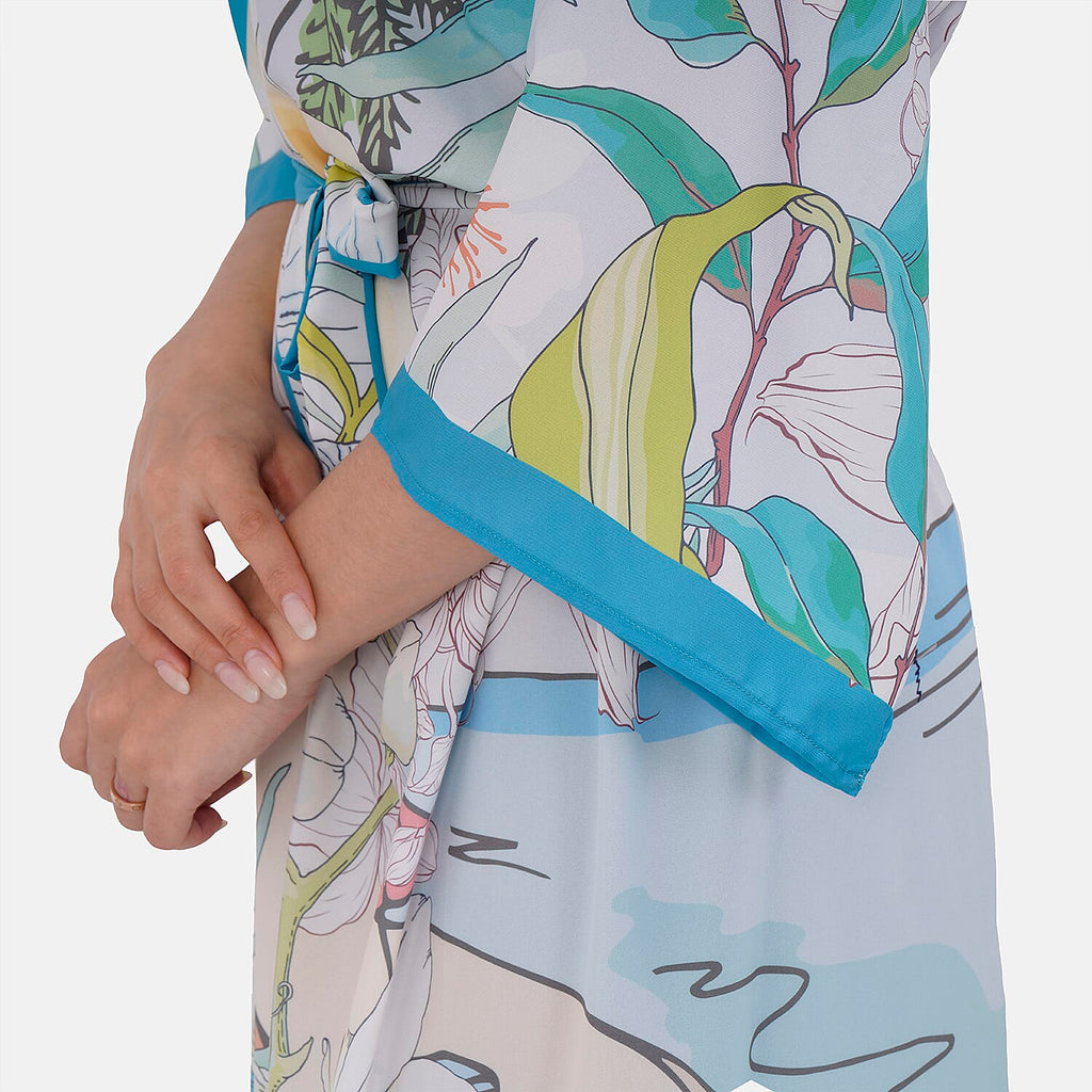 Closeout Deal Printed Long Kimono (One Size,8-18) - Marine Green