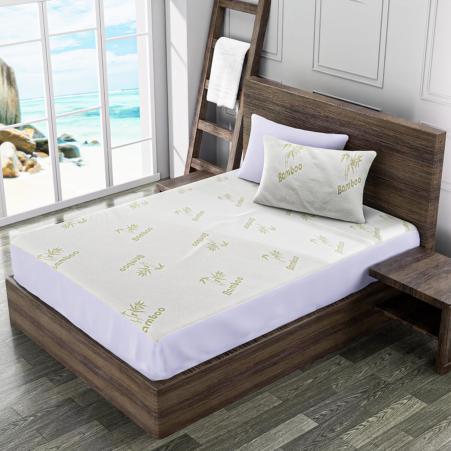 Bamboo Jacquard Waterproof Pillow Protector (Size 75x50cm) - White