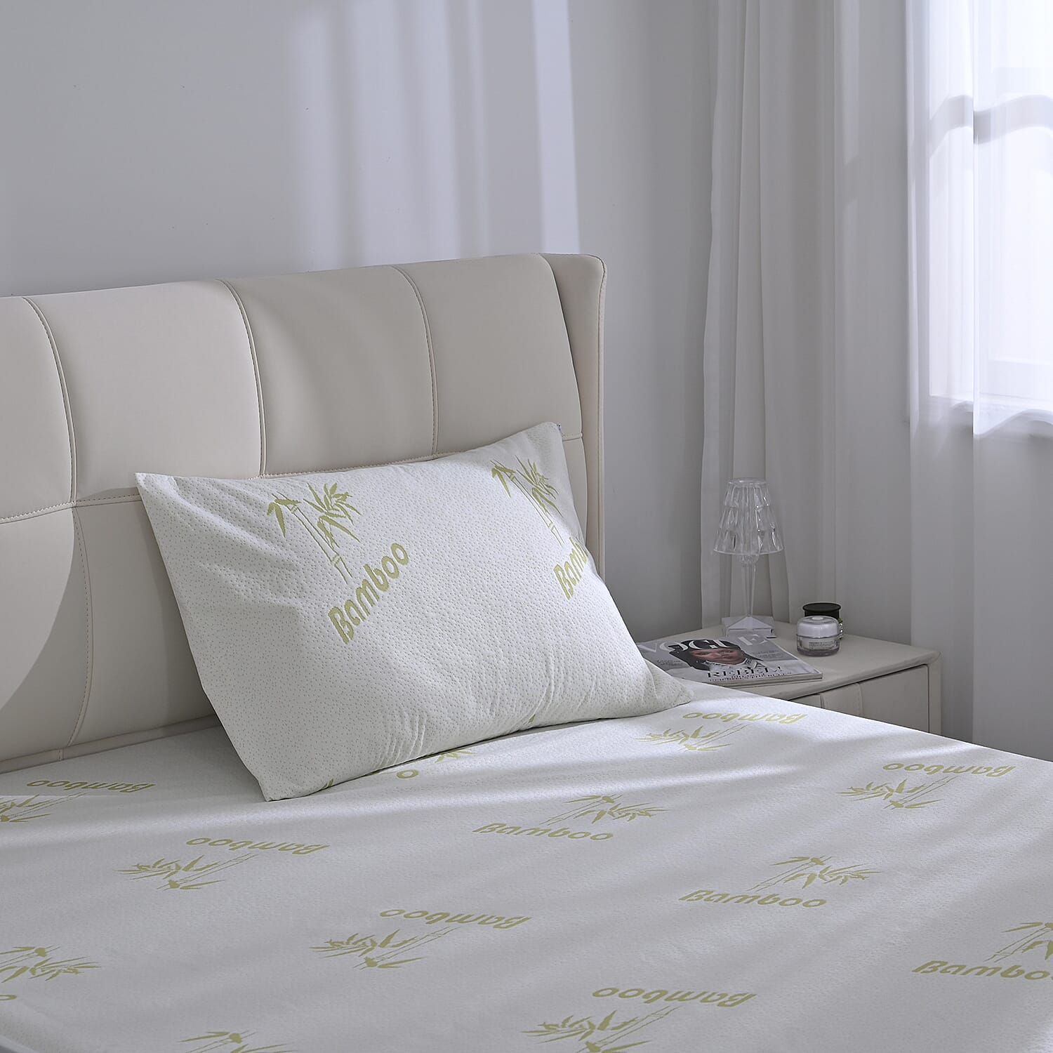 Bamboo Jacquard Waterproof Pillow Protector (Size 75x50cm) - White