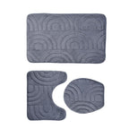 3 Piece Patterned Bathroom Mat Set - Dark Grey