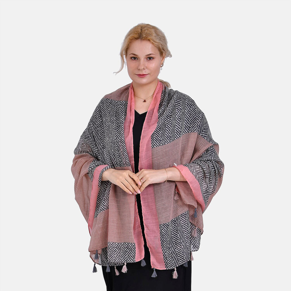 Designer Fringed Long Scarf (Size 180x1 cm) - Pink & Pink