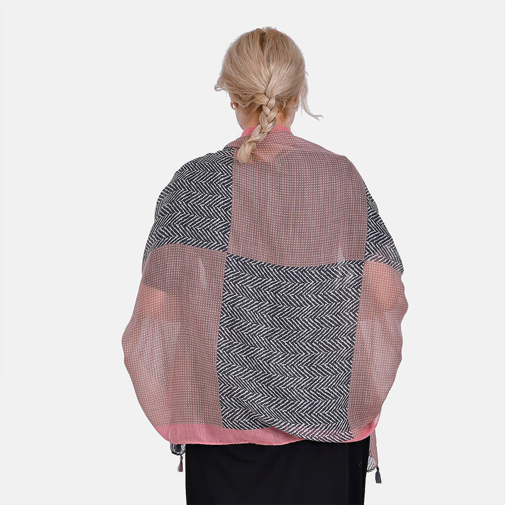 Designer Fringed Long Scarf (Size 180x1 cm) - Pink & Pink