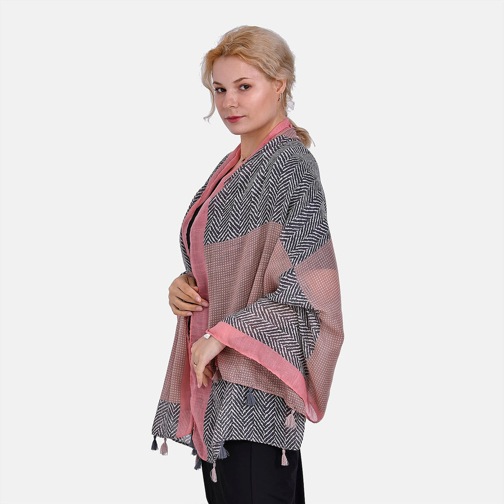 Designer Fringed Long Scarf (Size 180x1 cm) - Pink & Pink