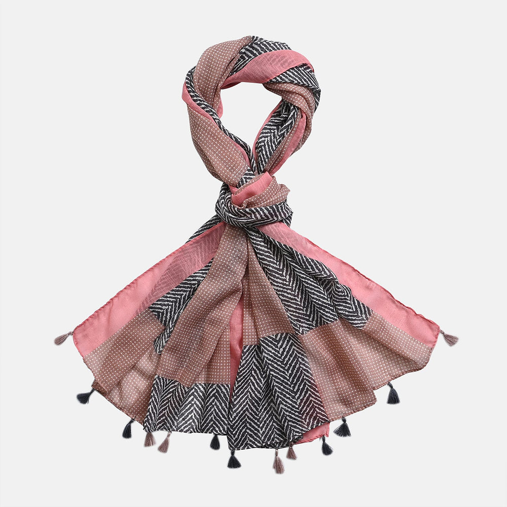 Designer Fringed Long Scarf (Size 180x1 cm) - Pink & Pink