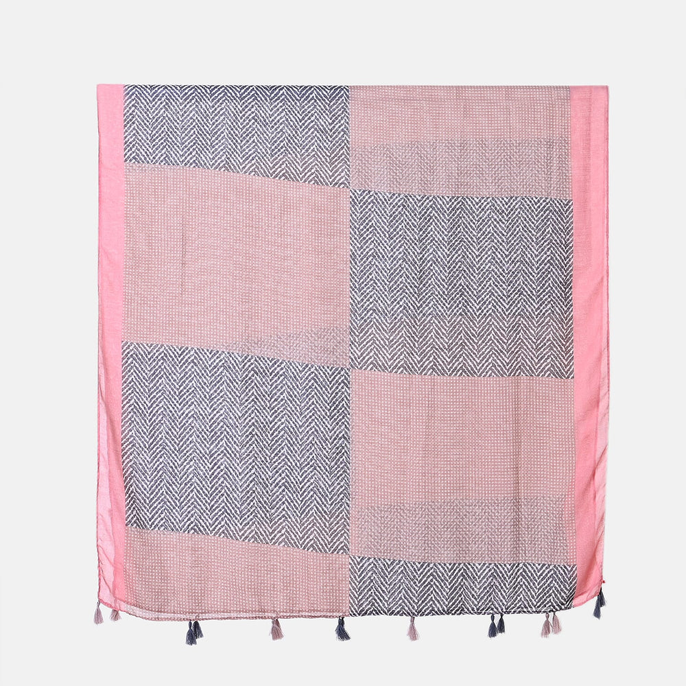 Designer Fringed Long Scarf (Size 180x1 cm) - Pink & Pink