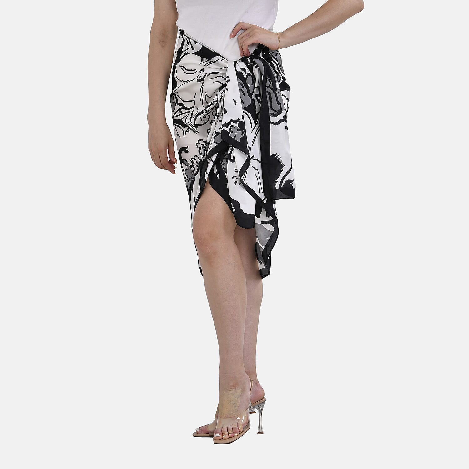 Printed Pattern Long Scarf (Size 180x80 cm) - Black & White