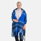 Cozy Checkered Scarf with Fringes - Blue