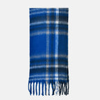 Cozy Checkered Scarf with Fringes - Blue
