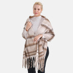 Cozy Checkered Woven Scarf with Fringes (Size 190x47cm) - Beige