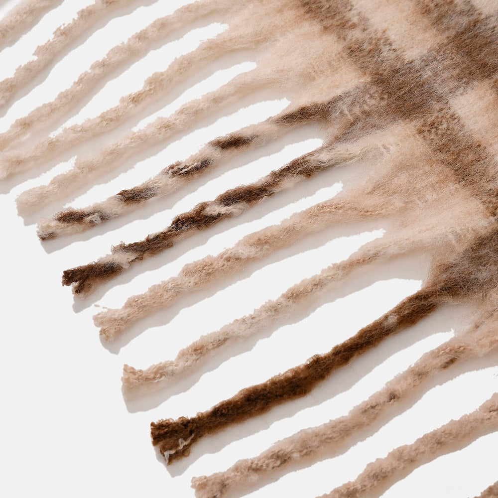 Cozy Checkered Woven Scarf with Fringes (Size 190x47cm) - Beige