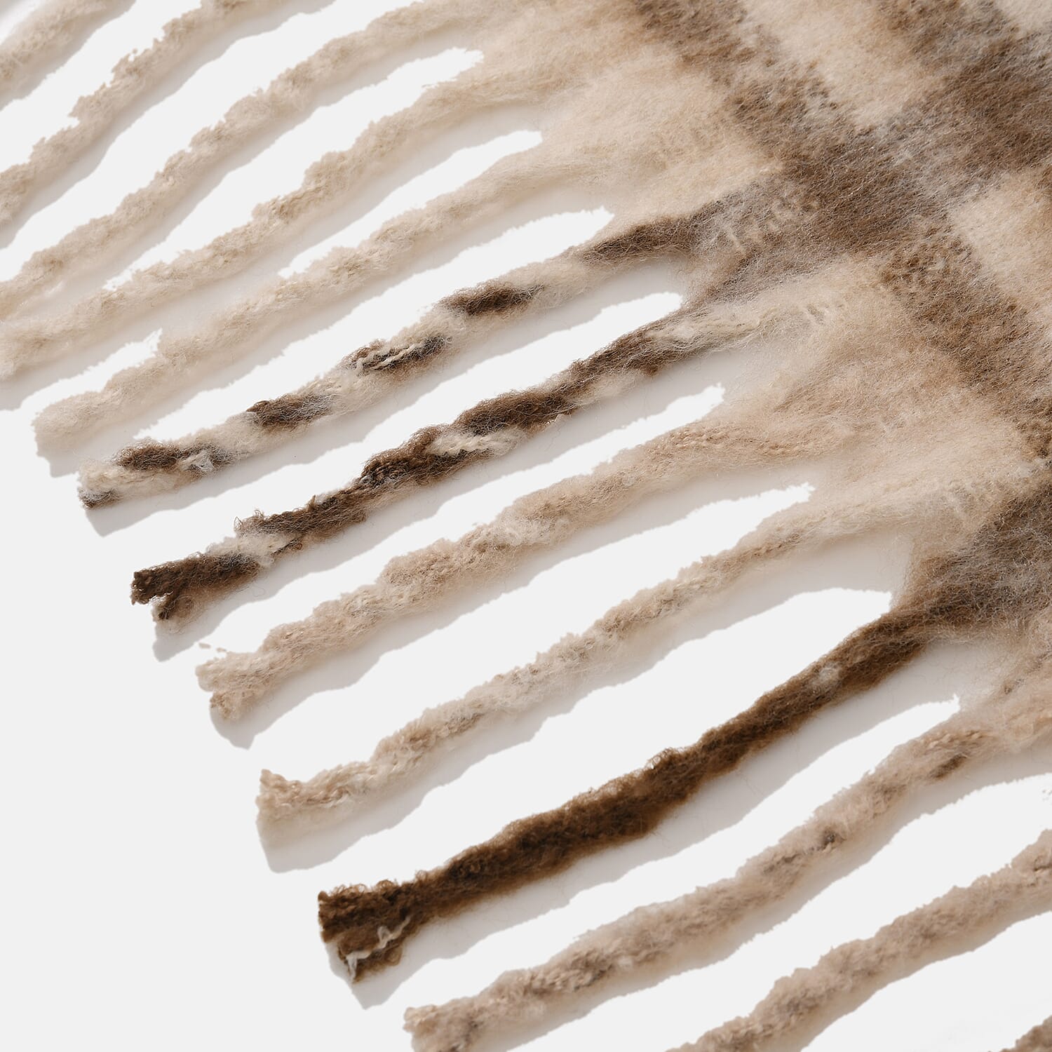 Cozy Checkered Woven Scarf with Fringes (Size 190x47cm) - Beige