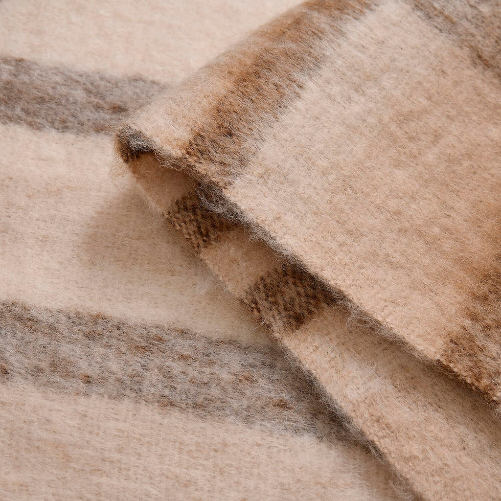 Cozy Checkered Woven Scarf with Fringes (Size 190x47cm) - Beige