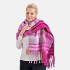 Cozy Checkered Winter Scarf with Fringes - Purple