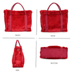 Fluffy Faux Fur Tote Bagg (Size 40x13x32 cm) - Burgundy