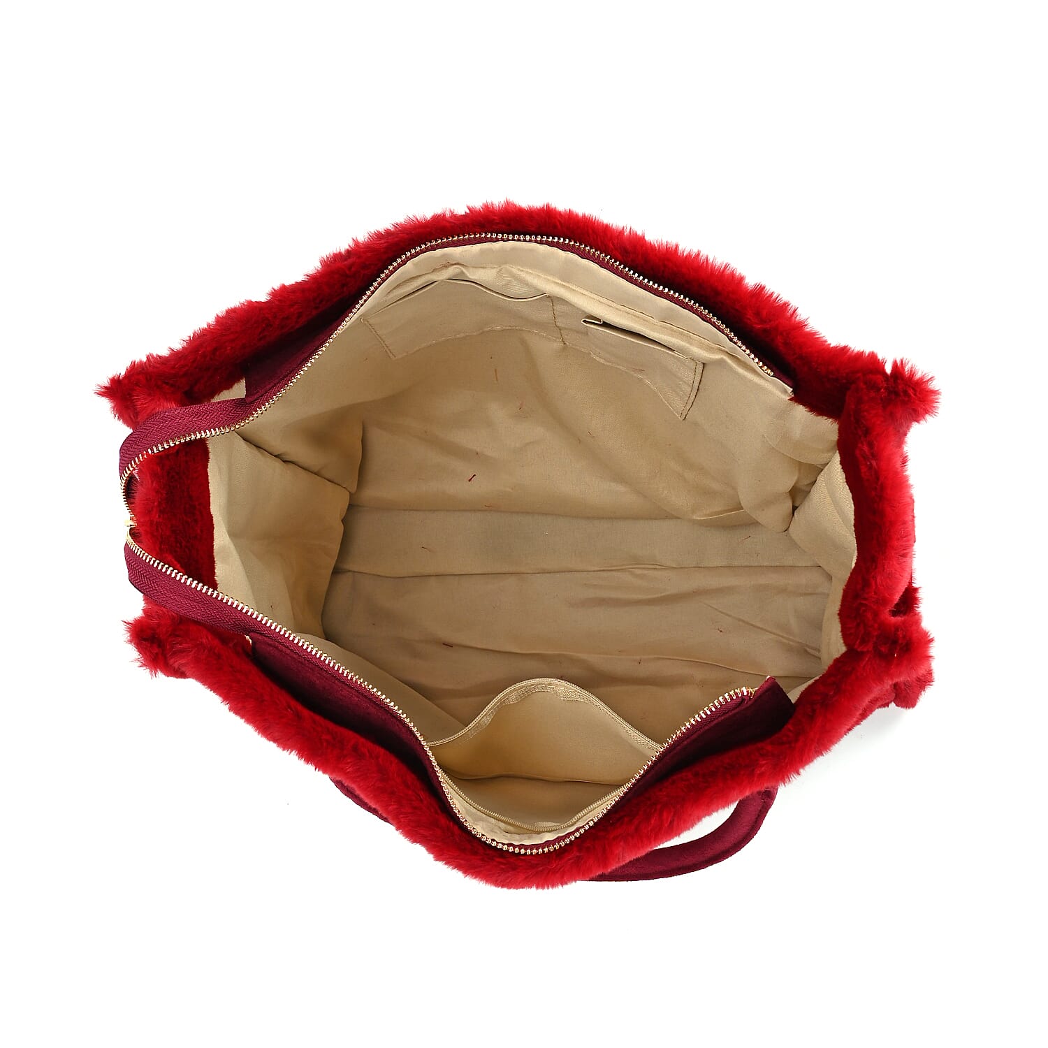 Fluffy Faux Fur Tote Bagg (Size 40x13x32 cm) - Burgundy