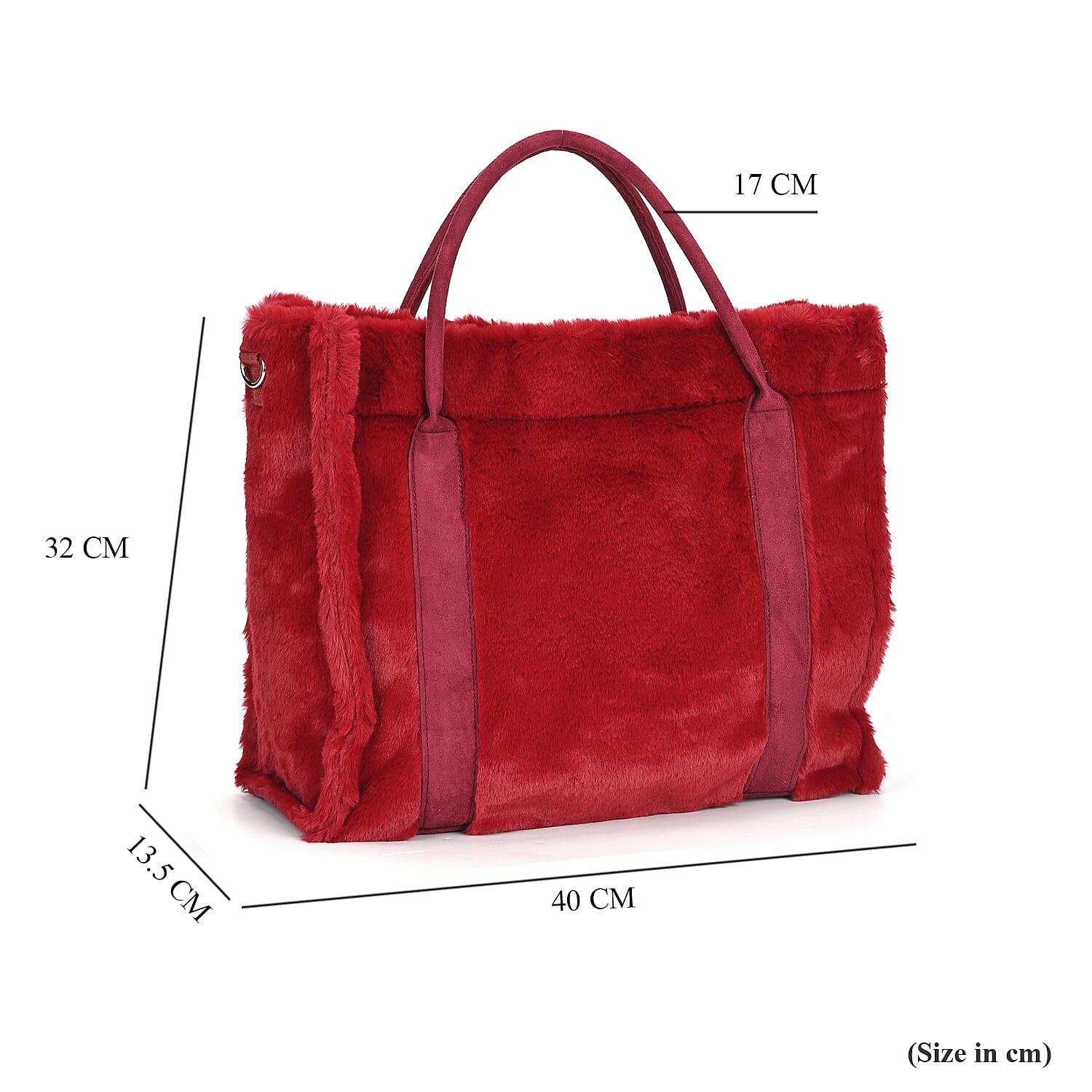 Fluffy Faux Fur Tote Bagg (Size 40x13x32 cm) - Burgundy