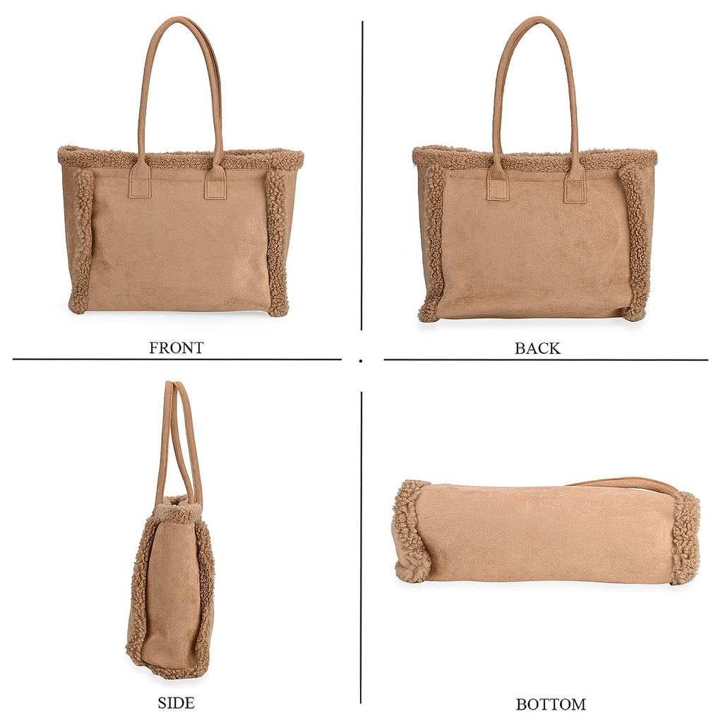 Winter Fashion Closeout - Faux Fur Plush LARGE Tote Bag - Brown