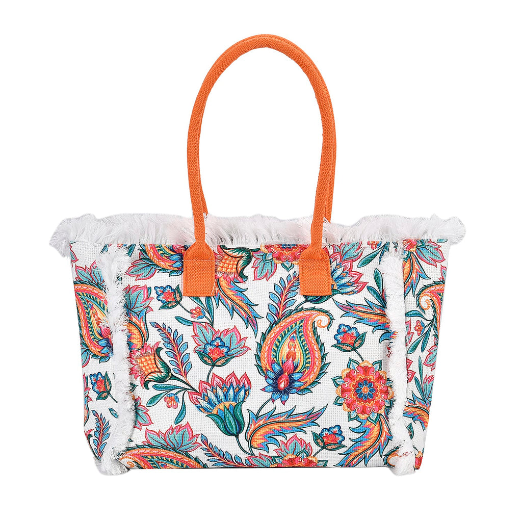 Floral Pattern Tote Bag with Handle Drop - Orange