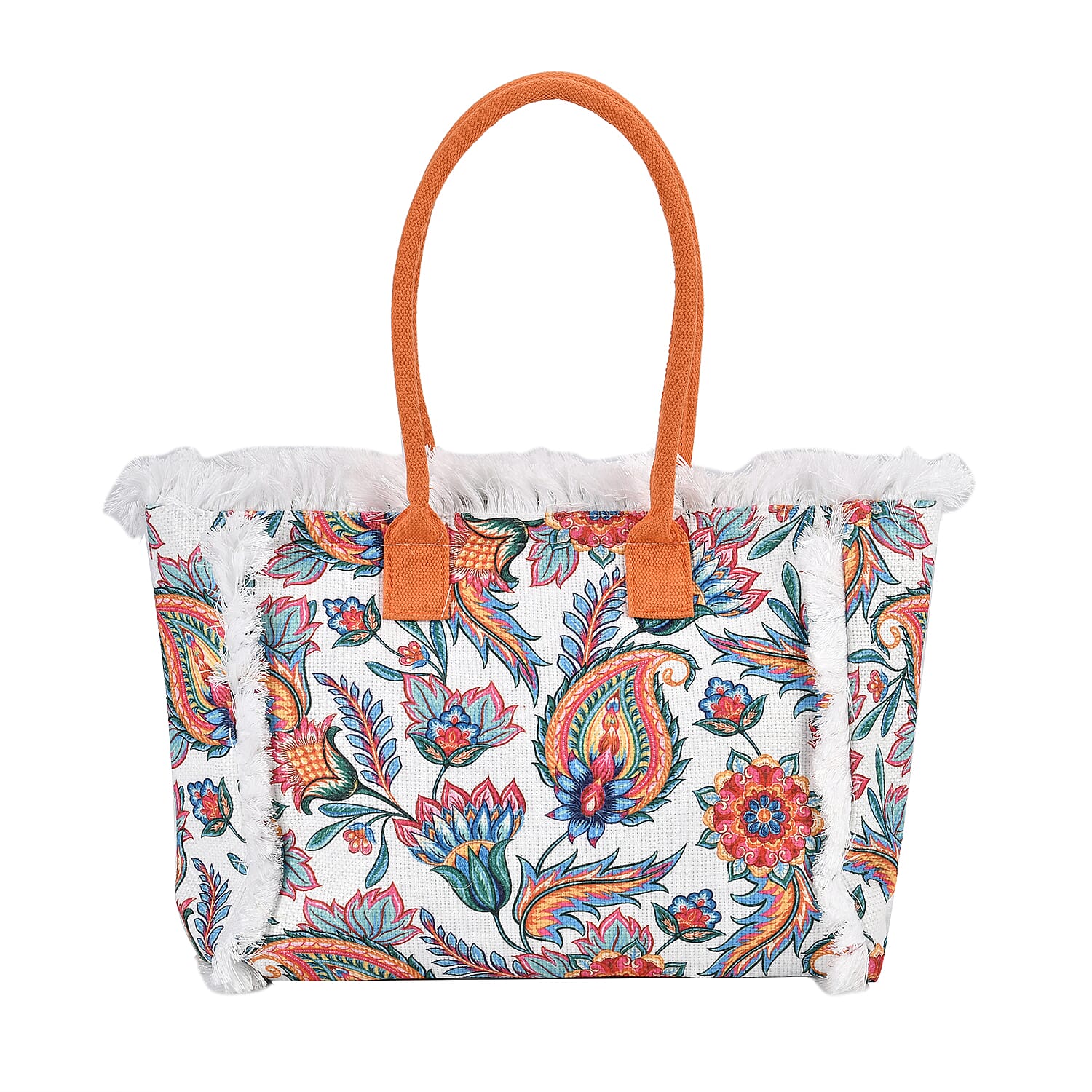 Floral Pattern Tote Bag with Handle Drop - Orange