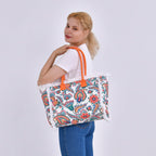 Floral Pattern Tote Bag with Handle Drop - Orange