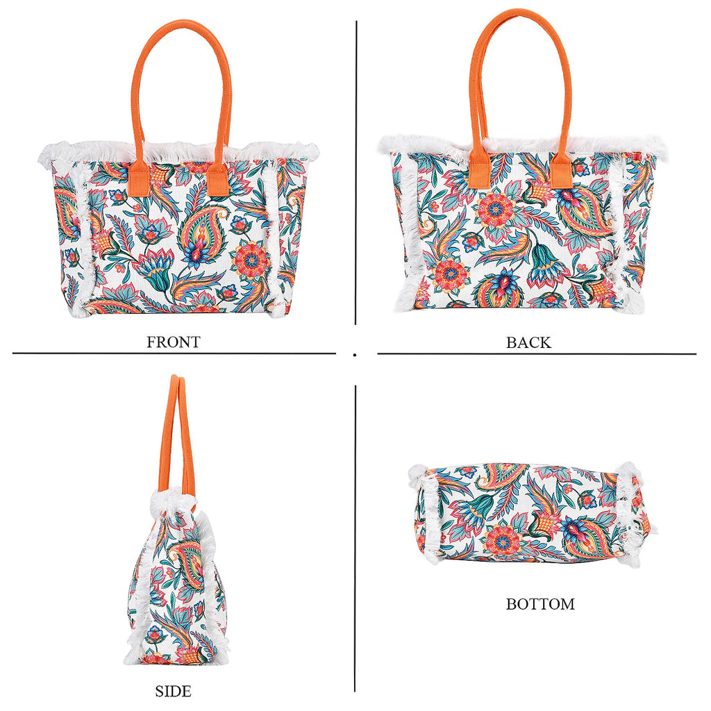 Floral Pattern Tote Bag with Handle Drop - Orange