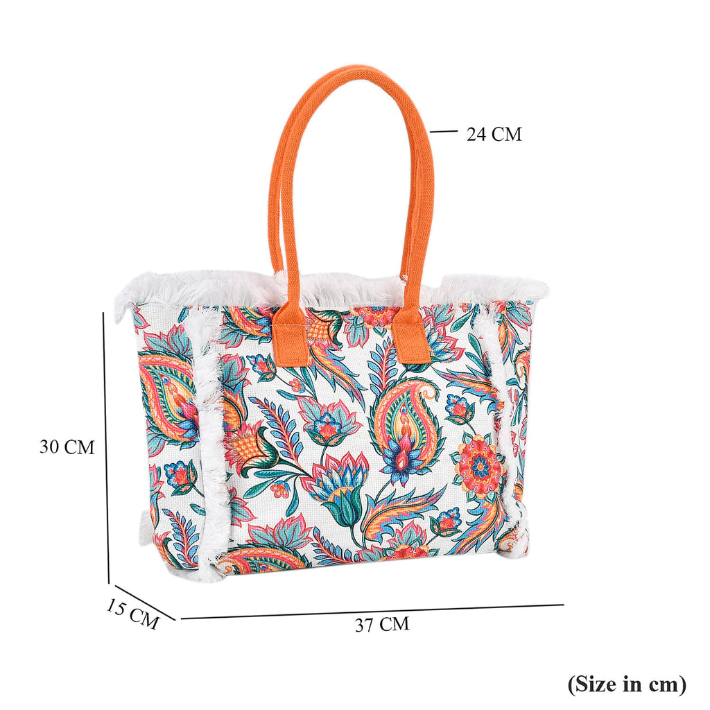 Floral Pattern Tote Bag with Handle Drop - Orange