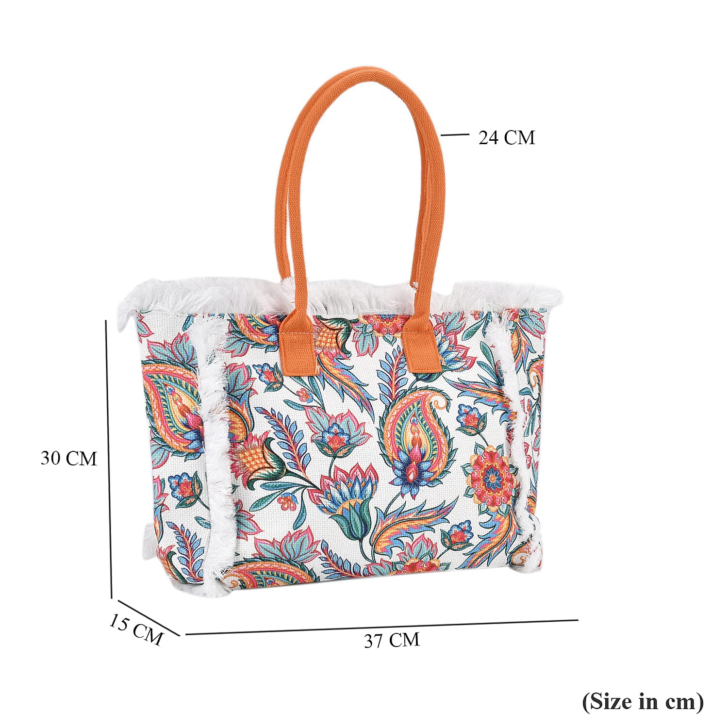 Floral Pattern Tote Bag with Handle Drop - Orange