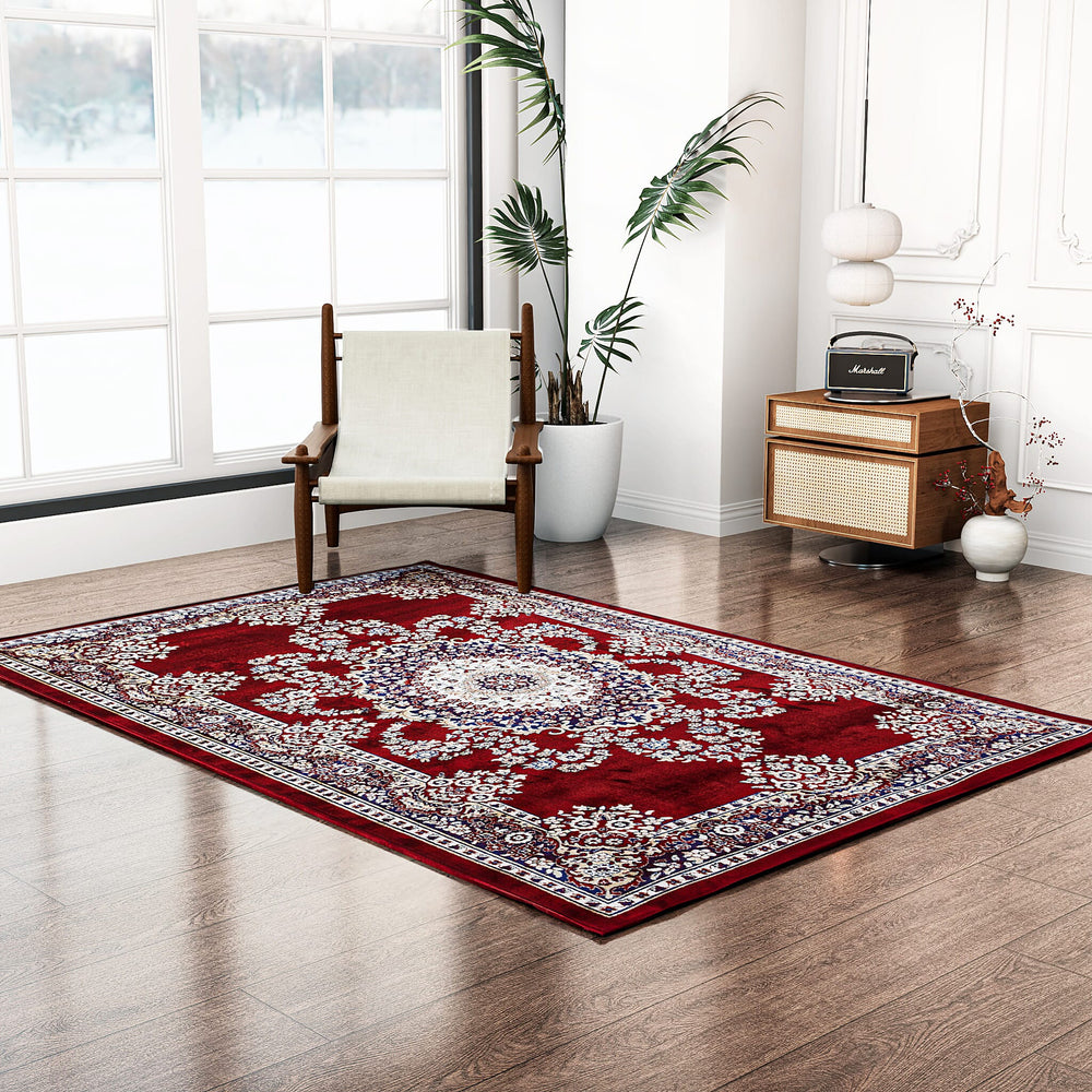 Polyester Printed Rug and Door Mat (Size 120x1 cm) - Red & Mint