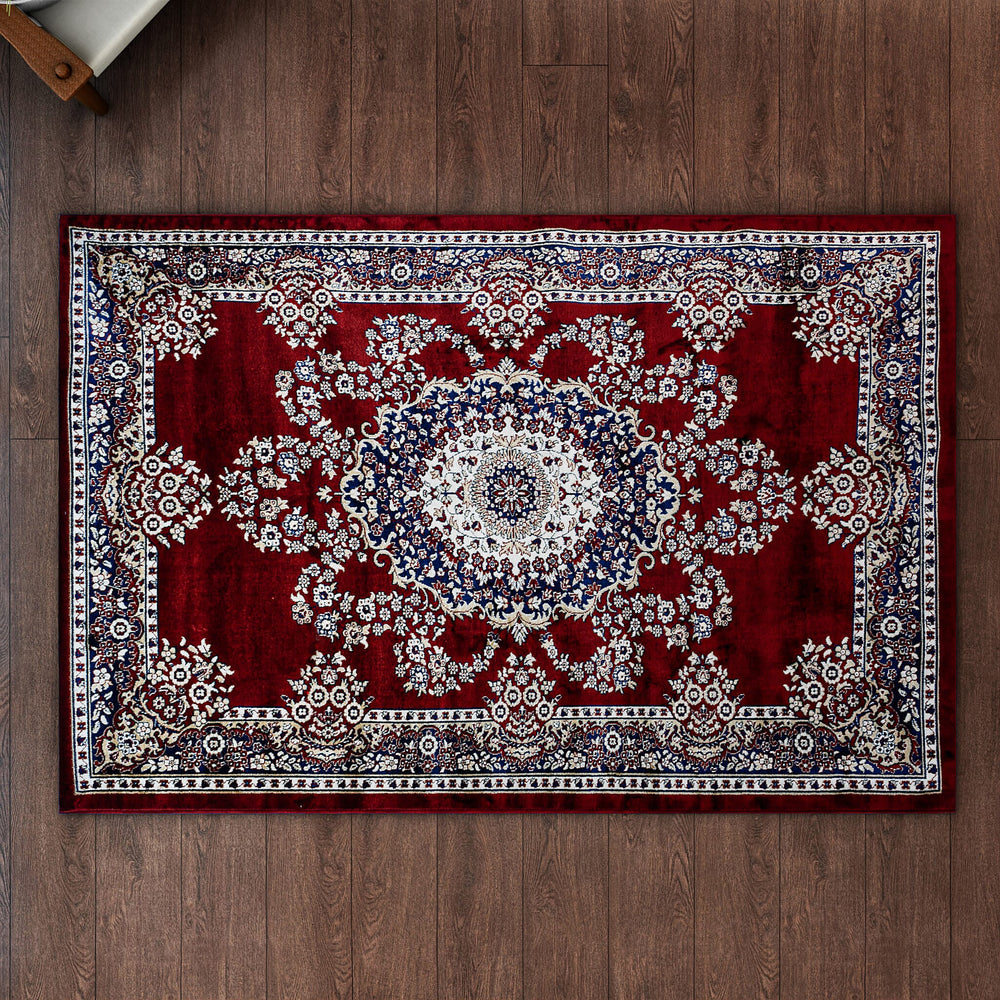Polyester Printed Rug and Door Mat (Size 120x1 cm) - Red & Mint