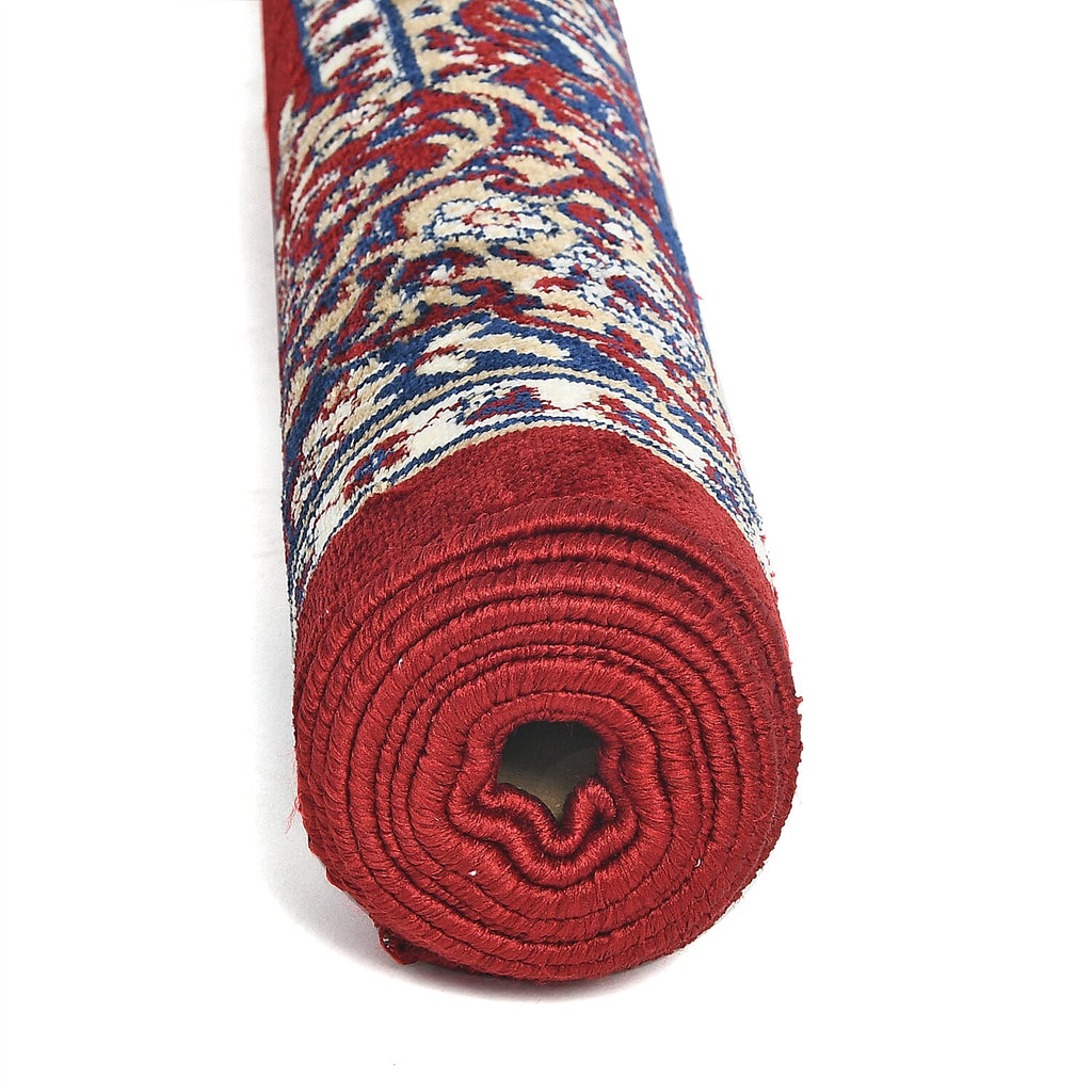 Polyester Printed Rug and Door Mat (Size 120x1 cm) - Red & Mint