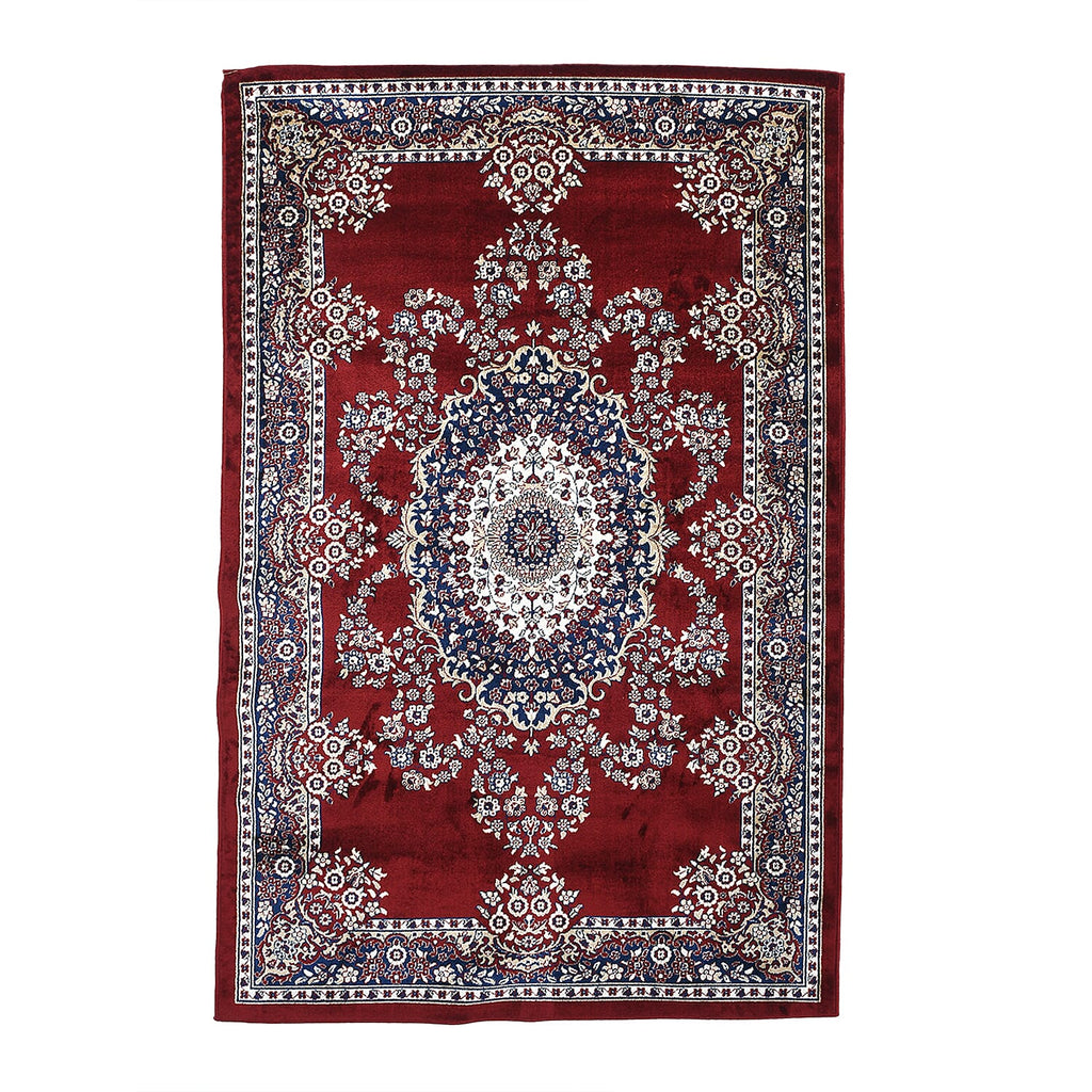 Polyester Printed Rug and Door Mat (Size 120x1 cm) - Red & Mint