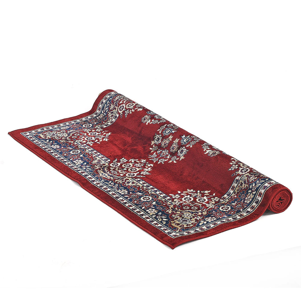 Polyester Printed Rug and Door Mat (Size 120x1 cm) - Red & Mint