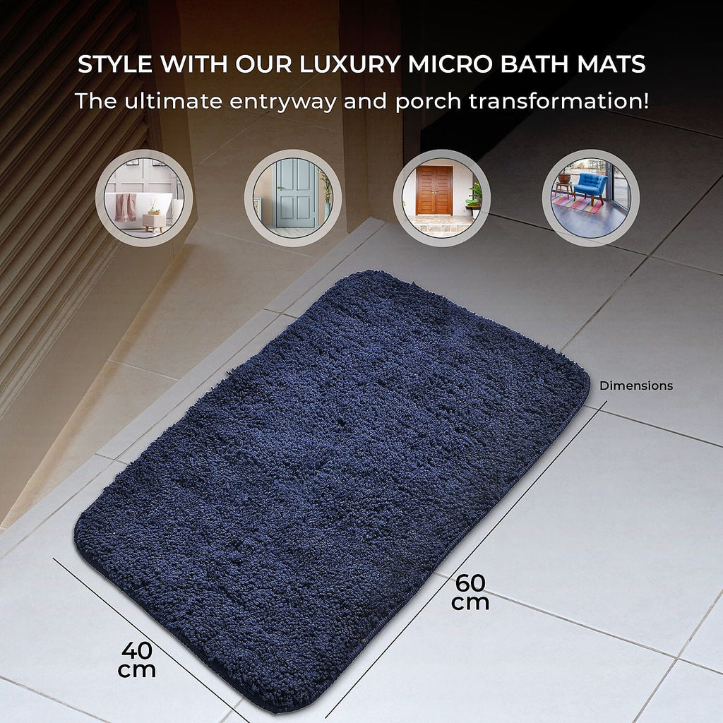 Set of 2 Luxury Microbath Mat with TPR Back - 1400 GSM  (Size 40x60 cm) - Navy