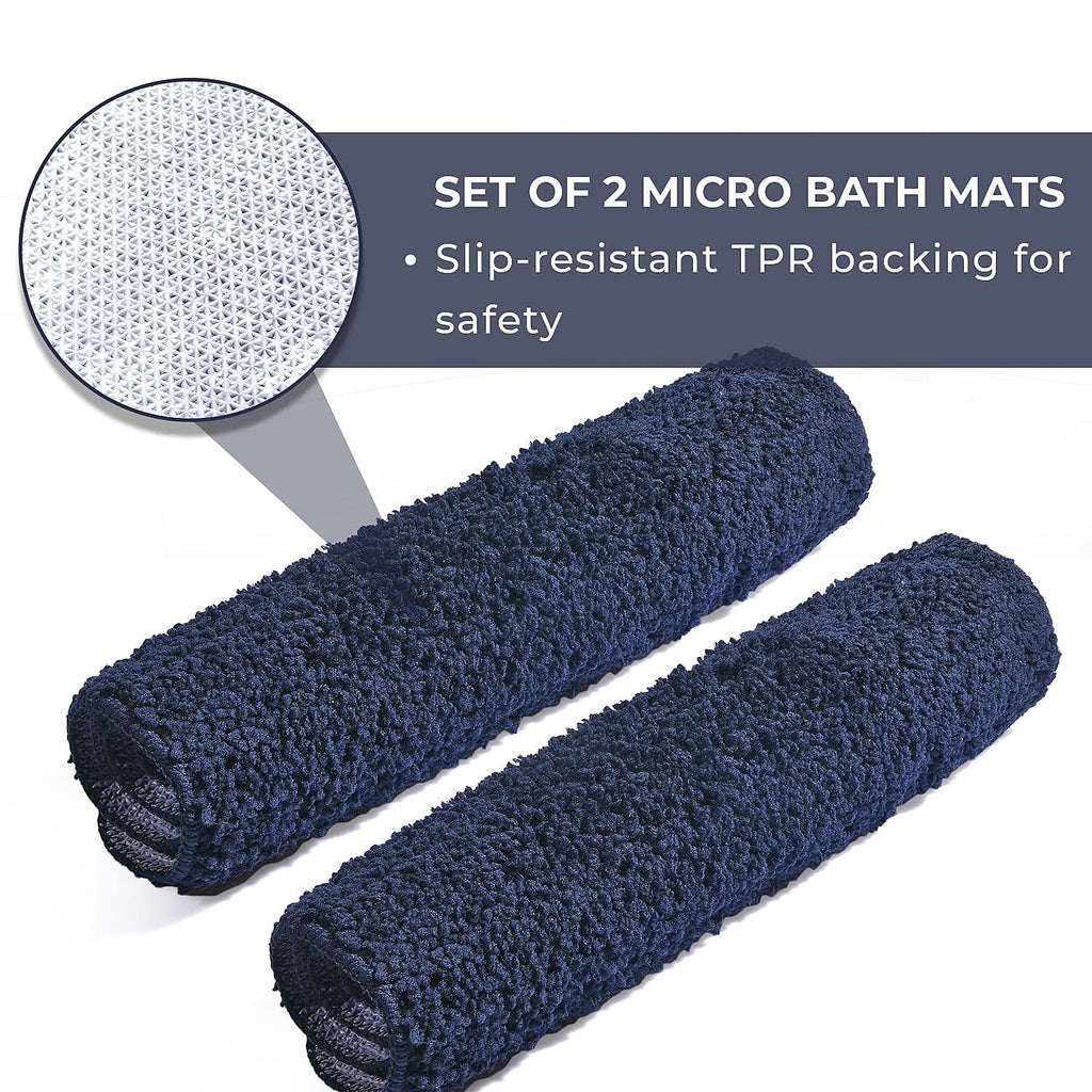 Set of 2 Luxury Microbath Mat with TPR Back - 1400 GSM  (Size 40x60 cm) - Navy