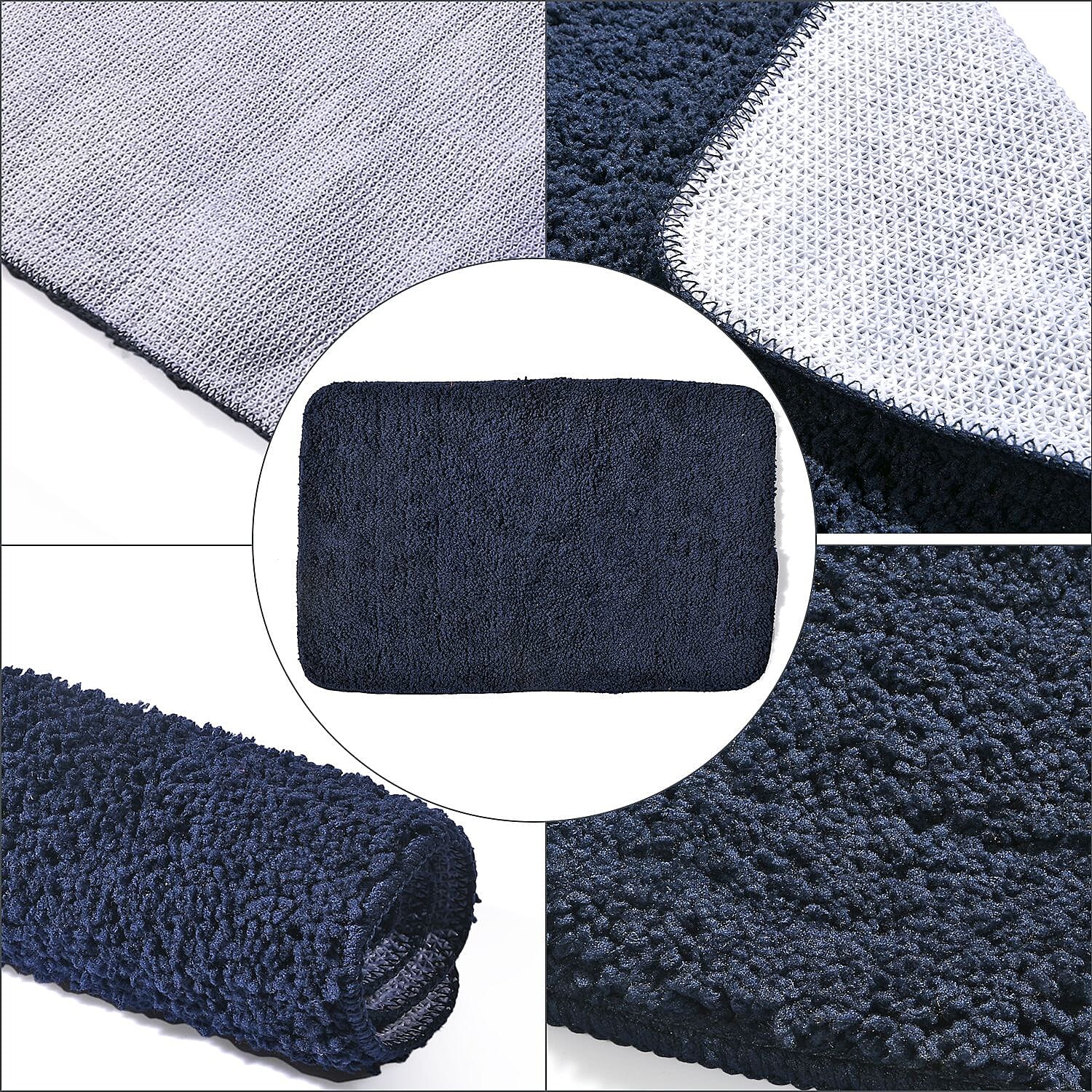 Set of 2 Luxury Microbath Mat with TPR Back - 1400 GSM  (Size 40x60 cm) - Navy