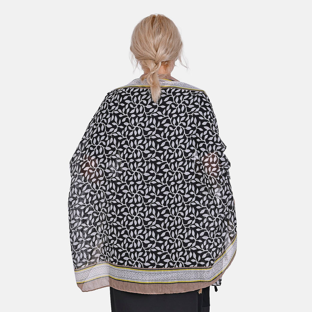 Closeout Deal New Arrival Leaves Pattern Scarf (One Size, 180x87 cm) - Black