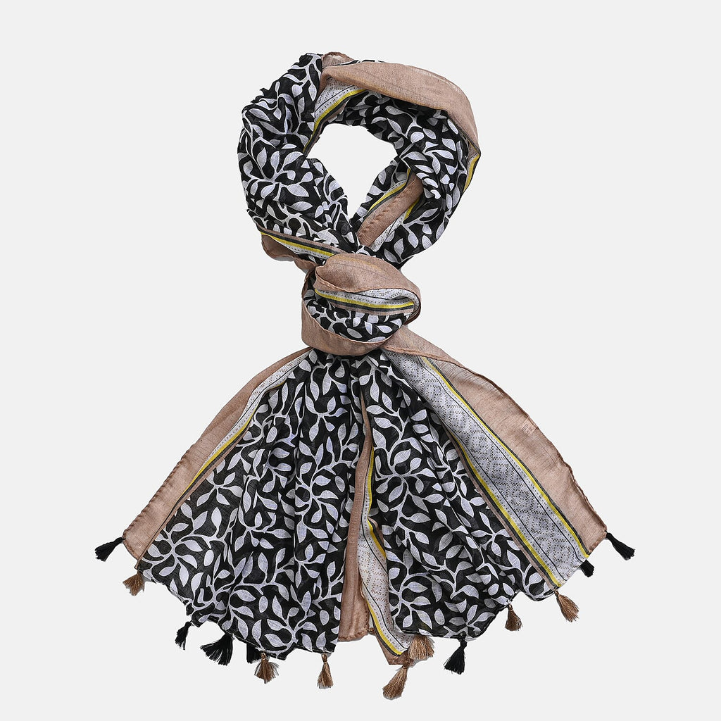Closeout Deal New Arrival Leaves Pattern Scarf (One Size, 180x87 cm) - Black