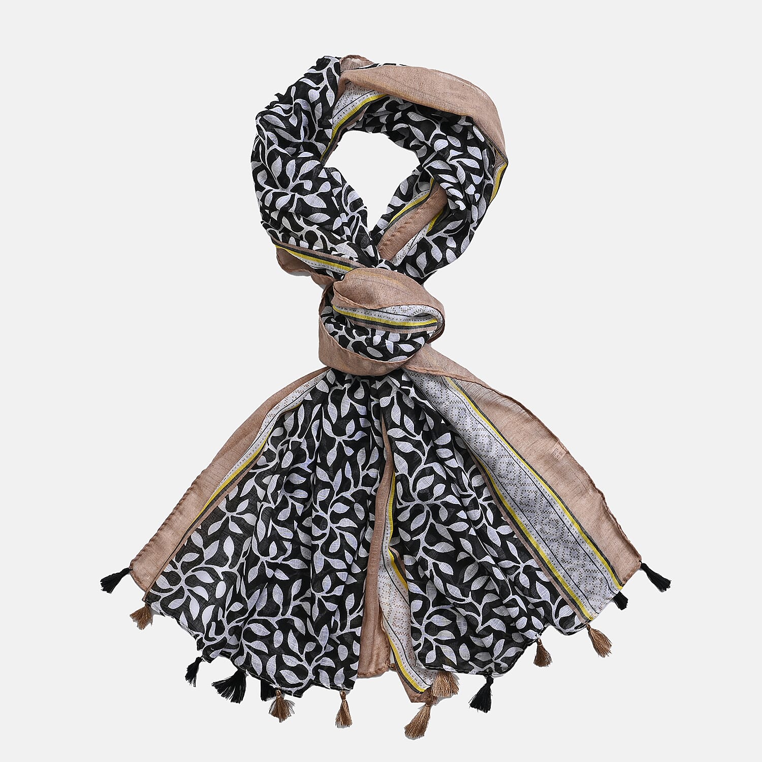 Closeout Deal New Arrival Leaves Pattern Scarf (One Size, 180x87 cm) - Black